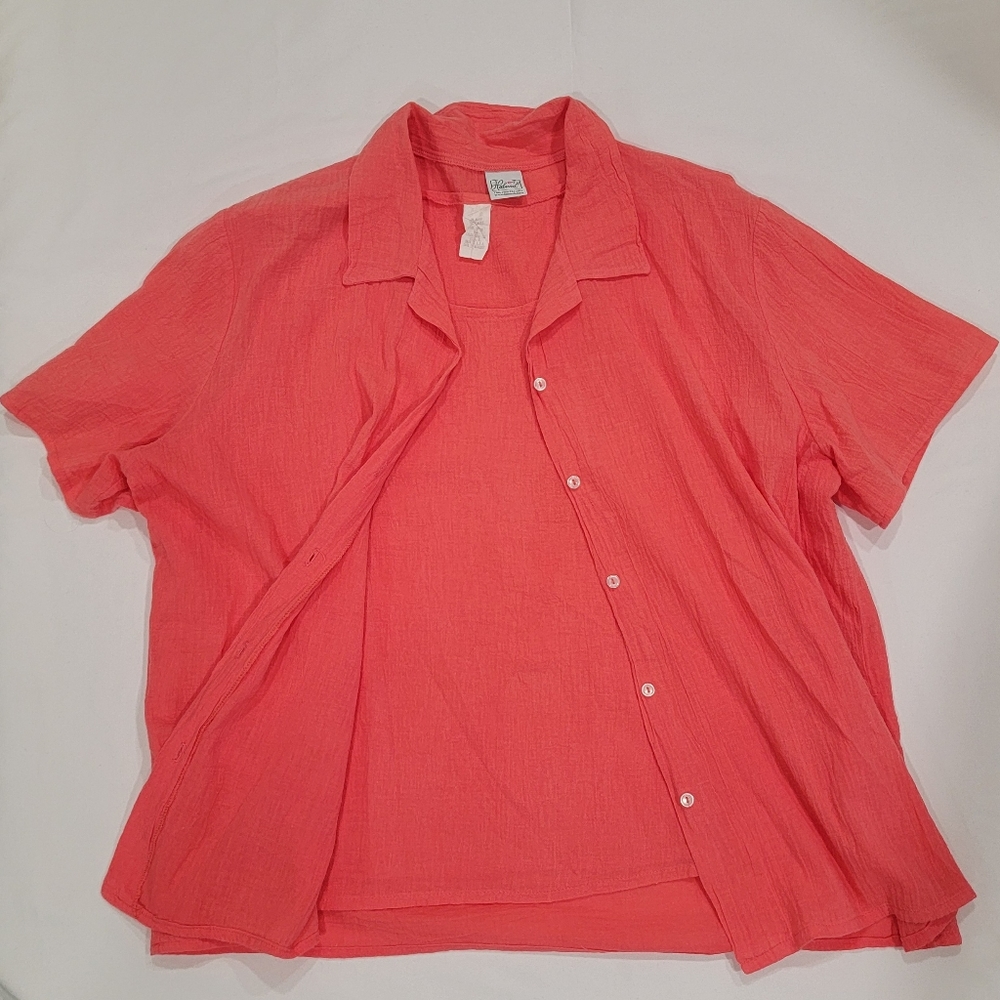 Vintage Haband 100% cotton USA made coral pink shirt set XL